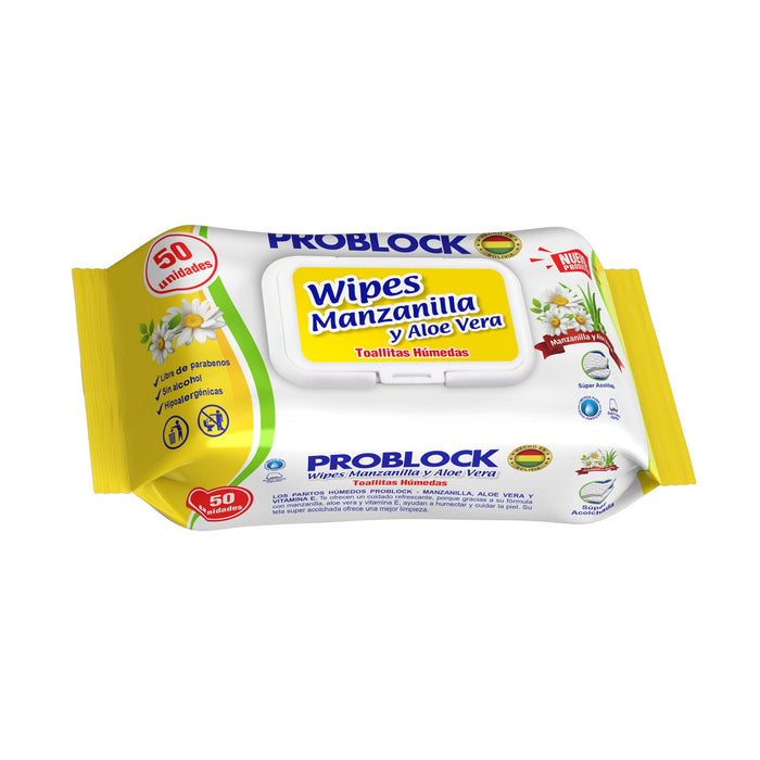 Toallitas Humedas Problock Wipes Manzanilla / Aloe X 50 Unidades