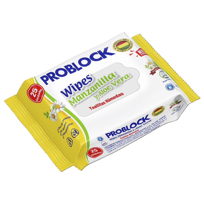Toallas Húmedas Problock Wipes Manzanilla Y Aloe X 25 Unidades