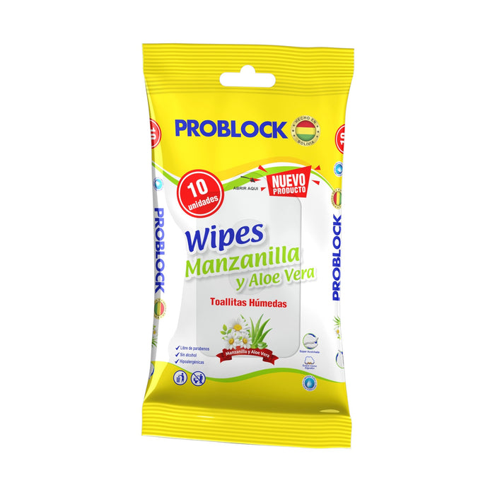 Toallitas Húmedas Problock Wipes Manzanilla / Aloe X 10 Unidades