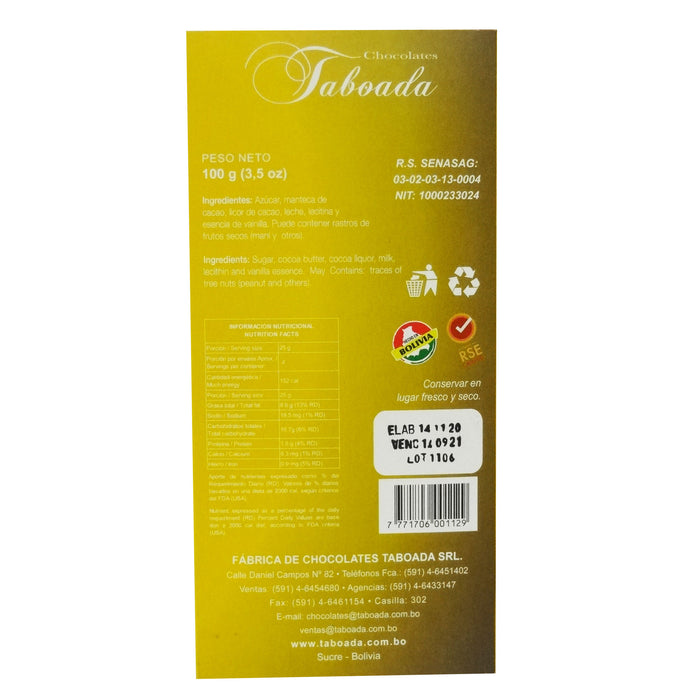 Taboada Tableta De Chocolate Semi Amargo X 100G