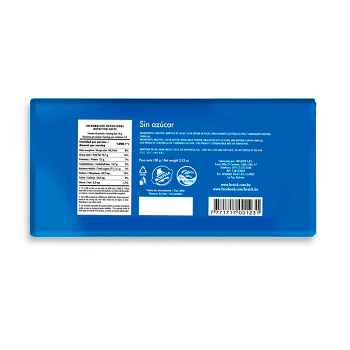 Breick Chocolate Con Leche Sin Azúcar X 100G
