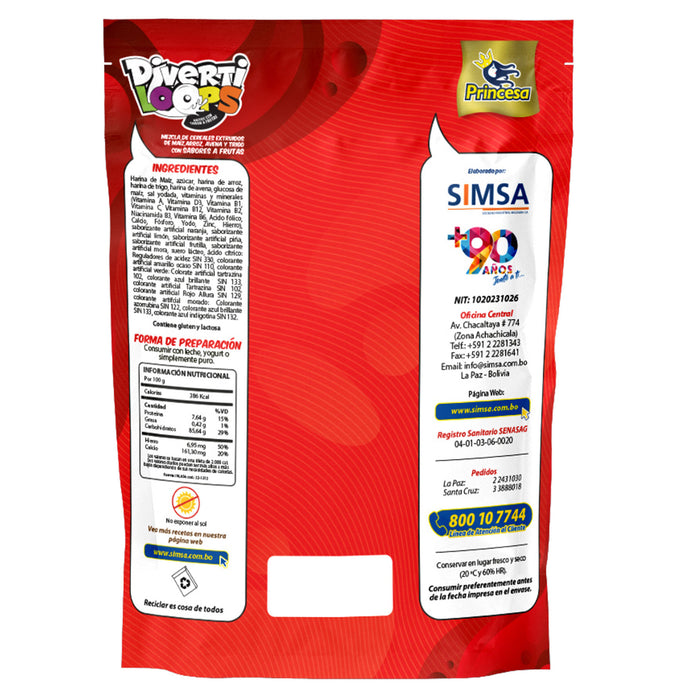 Divertiloops Cereal Sabor A Frutas Bolsa X 720G