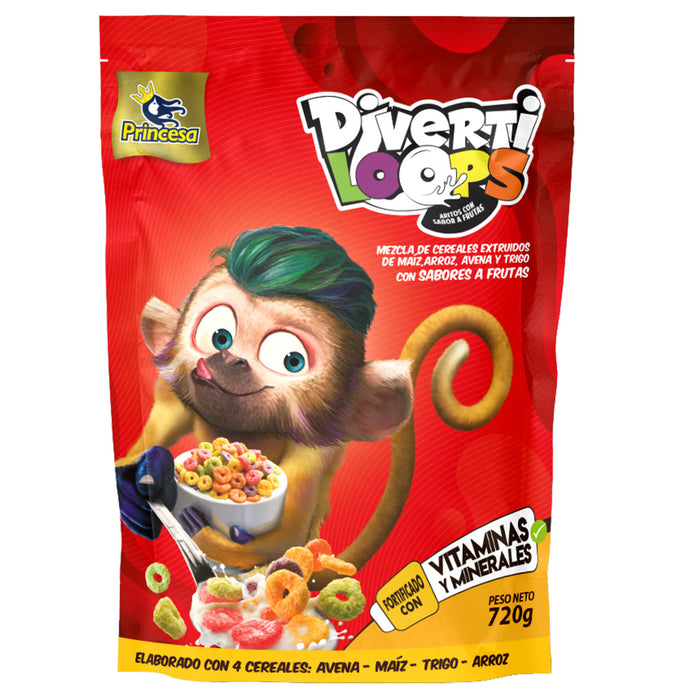 Divertiloops Cereal Sabor A Frutas Bolsa X 720G