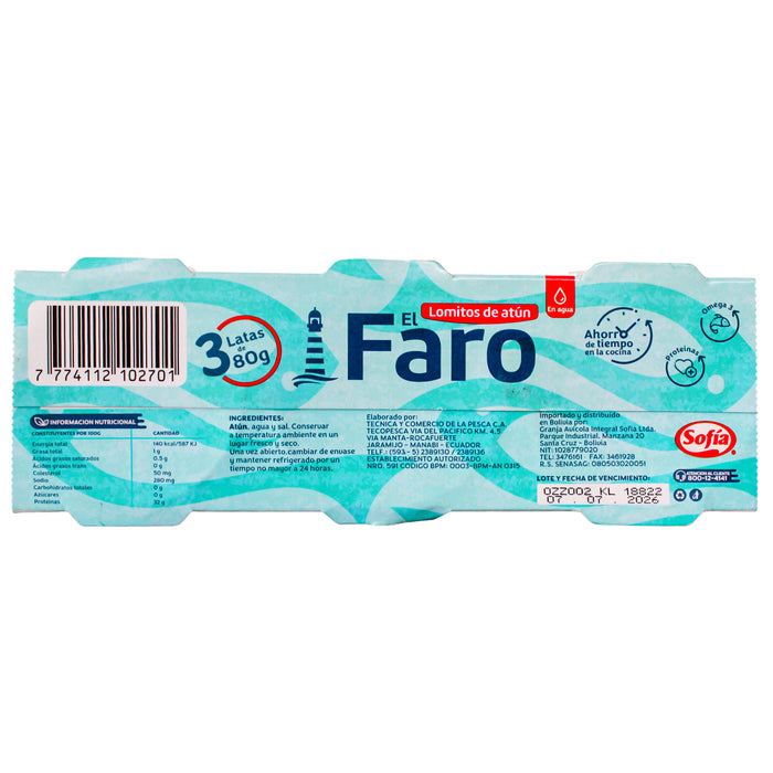 Sofia El Faro Pack Lomito De Atun En Agua 80G X 3 Unidades