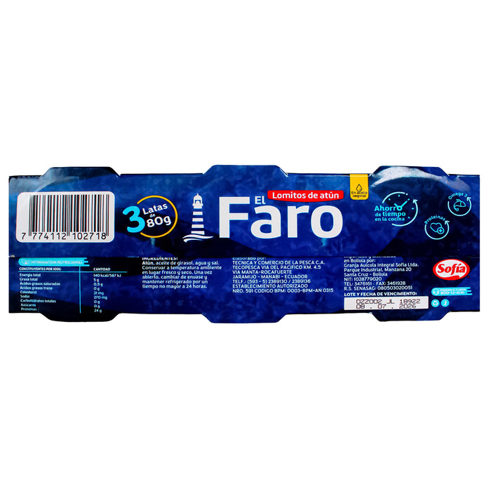 Sofia El Faro Pack Lomito De Atun Aceite Vegetal 80G X 3 Unidades