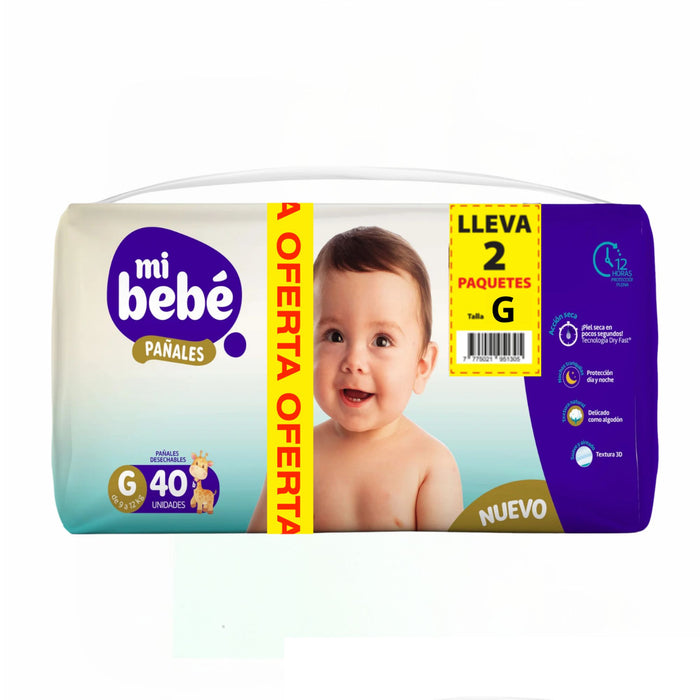 Pañal Mi Bebe Bipack Talla G Talla G 2 Paquetes X 40 Unidades