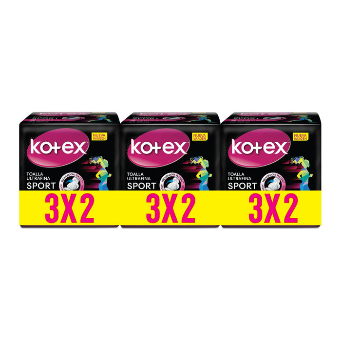 Pack Kotex Sport Con Alas 3 X 10 Unidades