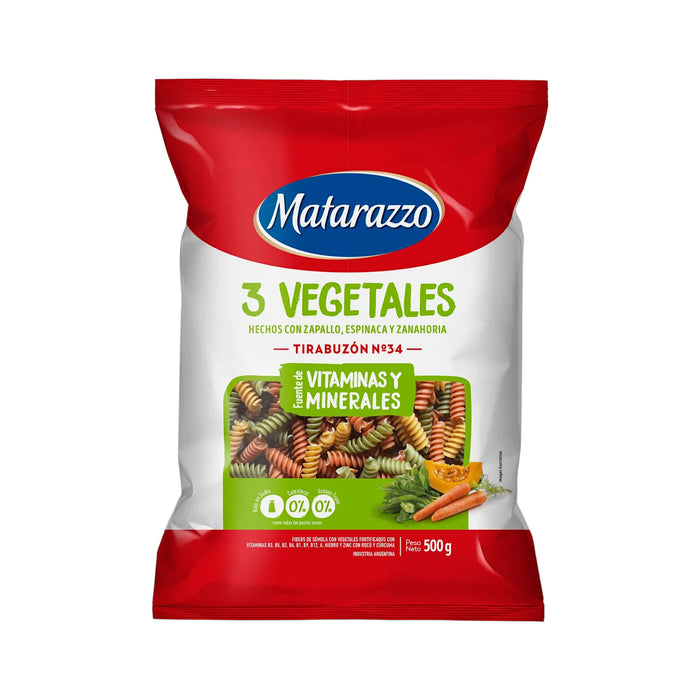 Fideos Matarazzo 3 Vegetales Tirabuzón Nro 34 X 500G