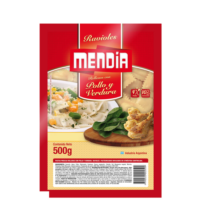 Mendia Ravioles Pollo Y Espinaca X 500G