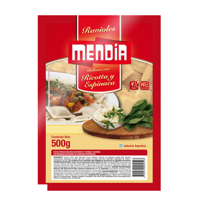 Mendia Ravioles Ricotta Y Espinaca X 500G