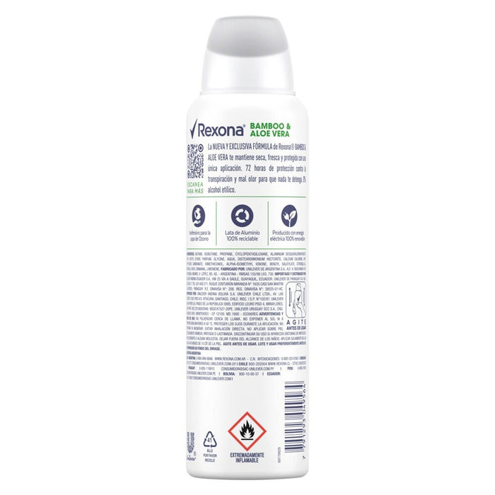 Spray Antitranspirante Rexona Women Bamboo Y Aloe Vera X 150 Ml