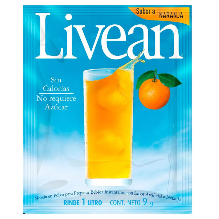 Refresco En Polvo Livean Sabor Naranja X 9G