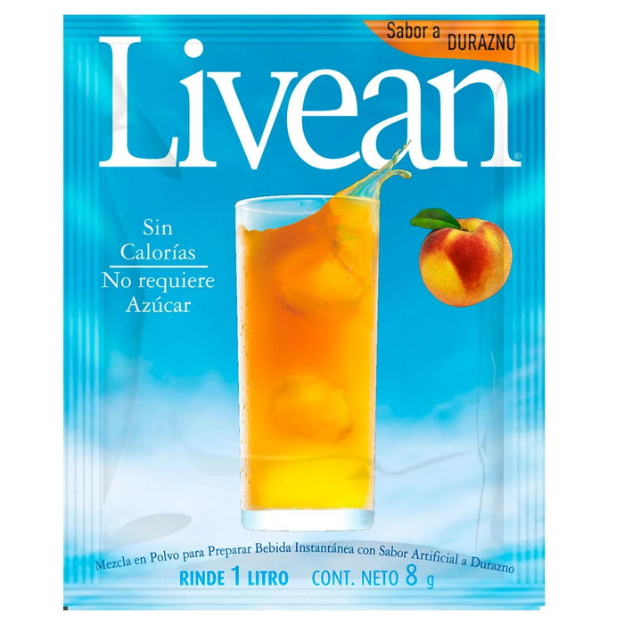 Refresco En Polvo Livean Sabor Durazno X 8G