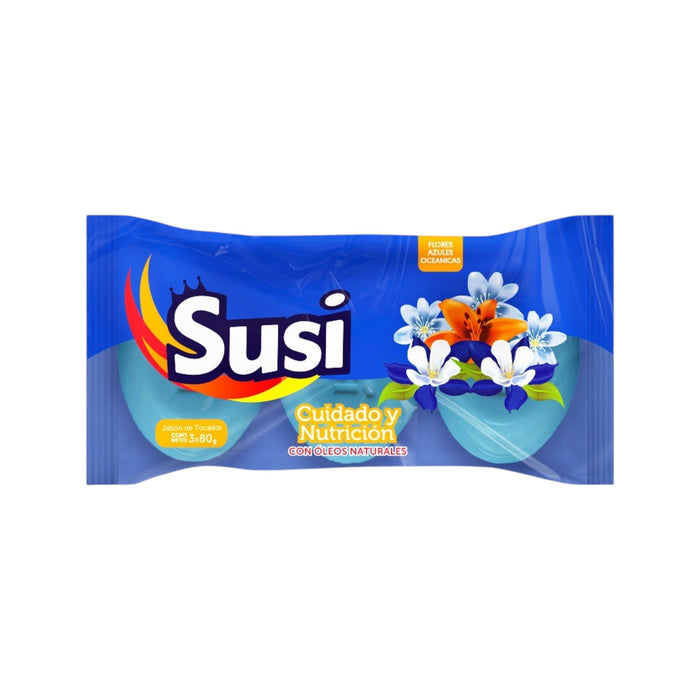 Tripack Jabón De Tocador Susi  Flores Azules 3 X 80G
