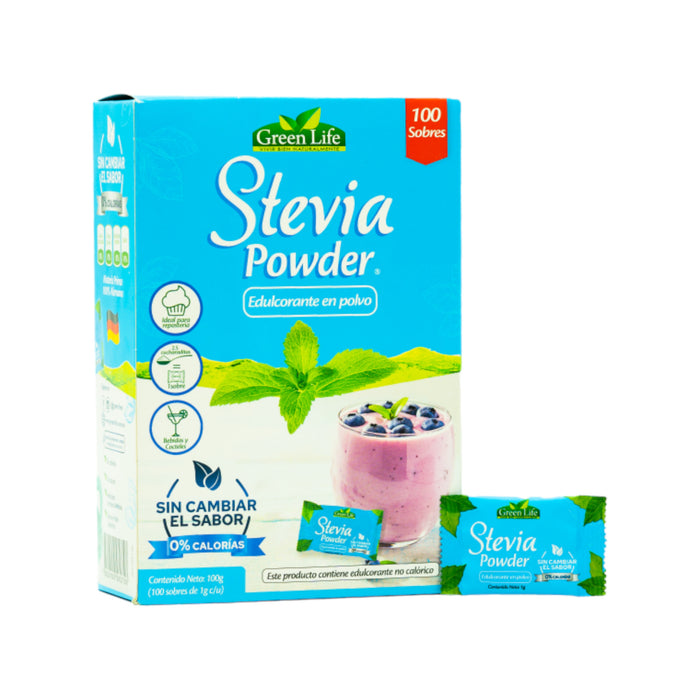 Endulzante En Polvo Green Life Stevia En Polvo X 100 Sobres
