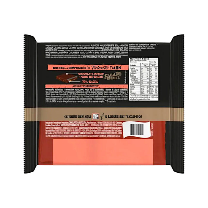 Talento Tableta Dark 70% Cacau Nibs De Cacau X 75G