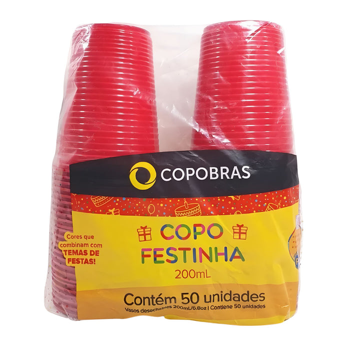 Vaso Copobras De Fiesta Rojo 200Ml X 50 Unidades