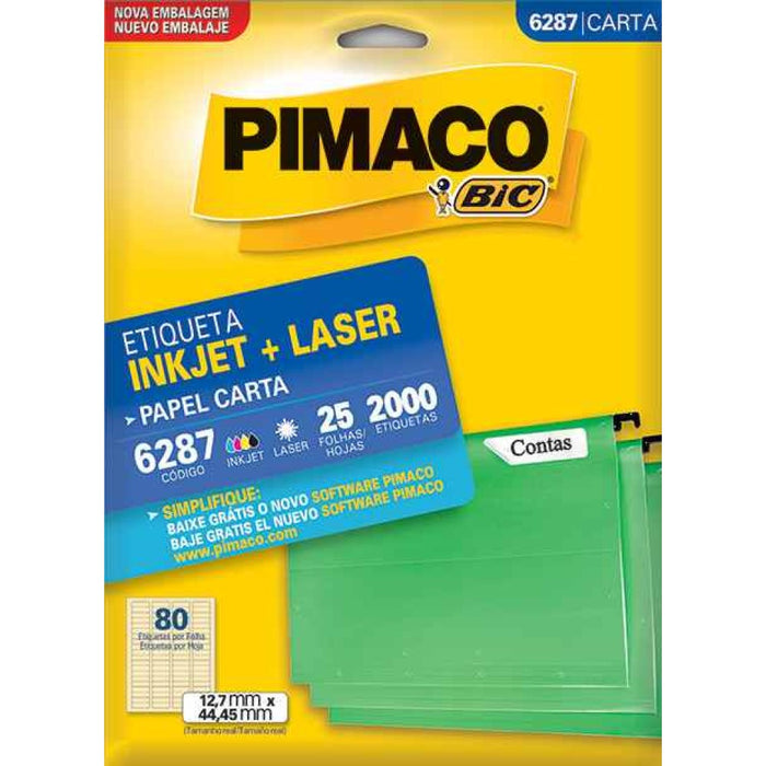 Etiquetas Adhesivas Pimaco Inkjet + Laser Carta 6287