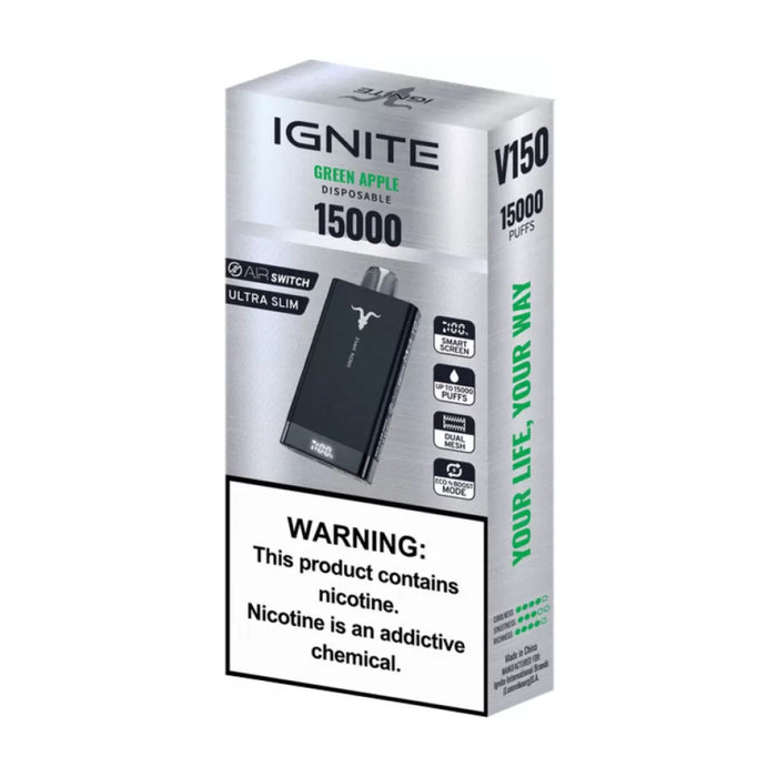 Cigarrillo Electrónico Ignite V150 Green Apple 15000 Puffs 5% Nicotina