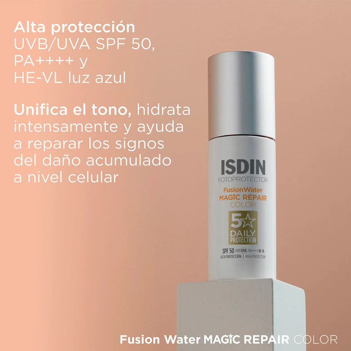 Protector Solar Facial Con Color Isdin Fusion Water Magic Repair Color Spf 50