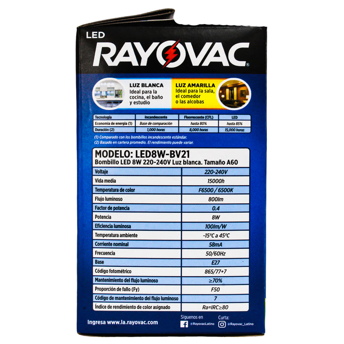 Rayovac Focos Led 8W Luz Blanca X Unidad