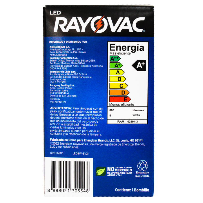 Rayovac Focos Led 8W Luz Blanca X Unidad