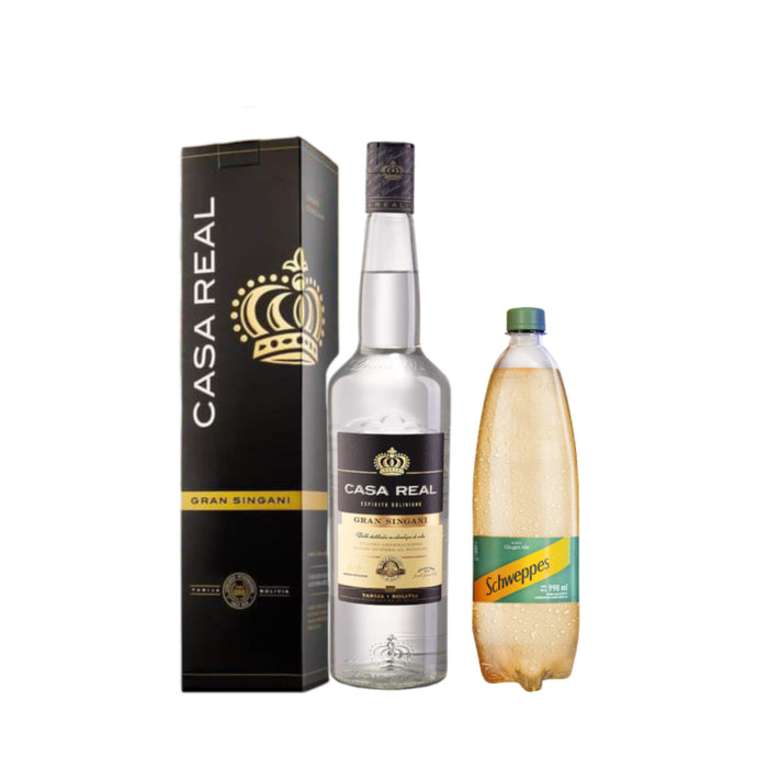 Combo Singani Casa Real Etiqueta Negra 750Ml + 1 Agua Tónica Schweppes Ginger Ale 990Ml