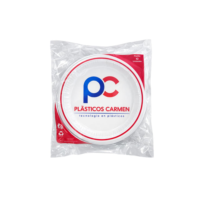 Plato Blanco Desechable Plásticos Carmen X 10 Unidades