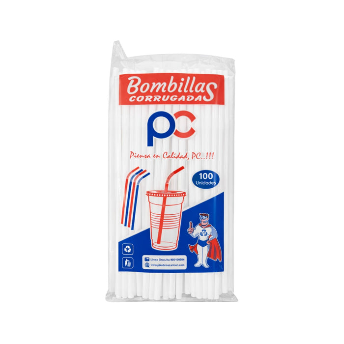 Bombillas Corrugadas Plásticos Carmen X 100 Unidades