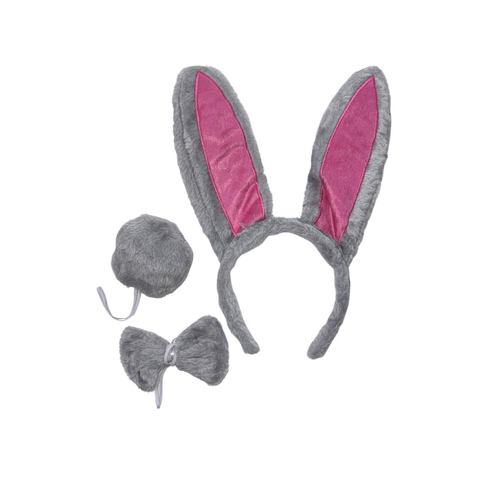 Set Vincha De Conejo Ploma Con Rosado