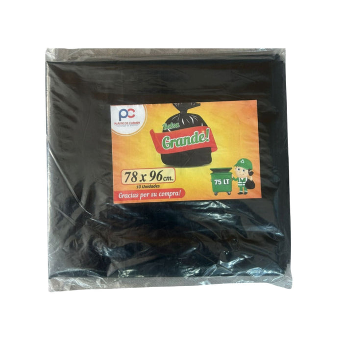 Bolsa De Basura Plásticos Carmen Negra 78X96 75L X 10 Unidades