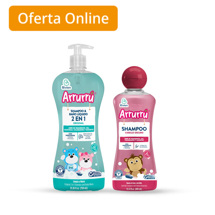 Combo Arrurrú Shampoo Baño Líquido 750Ml + Shampoo Cabello Oscuro 400Ml