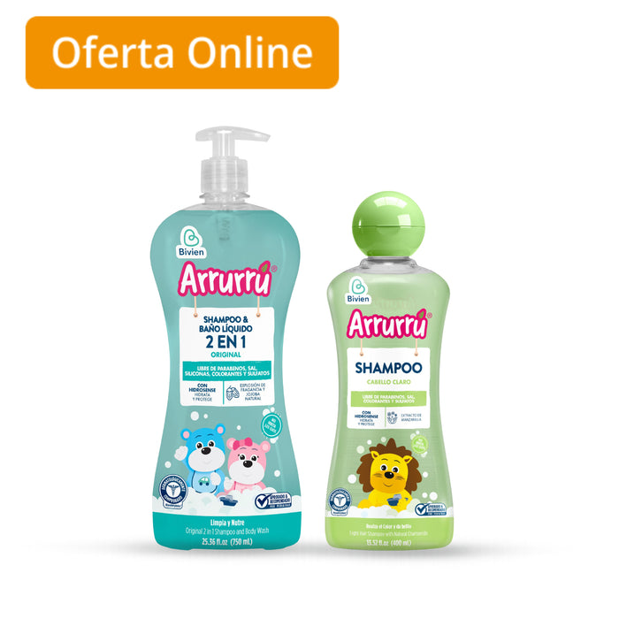 Combo Arrurrú Shampoo Baño Líquido 750Ml + Shampoo Cabello Claro 400Ml
