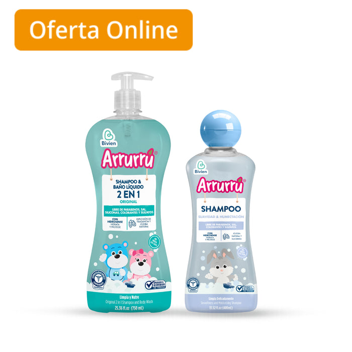 Combo Arrurrú Shampoo Baño Líquido 750Ml + Shampoo Suavidad y Humectación 400Ml