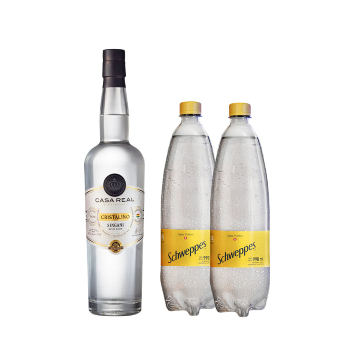 Combo Singani Casa Real Cristalino 700Ml + 2 Aguas Tónicas Schweppes 990Ml