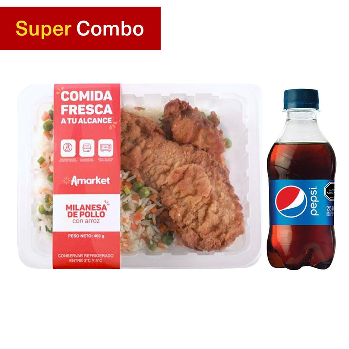 Combo comida fresca amarket milanesa de pollo X 400 g + Gaseosa Pepsi X 250 ml